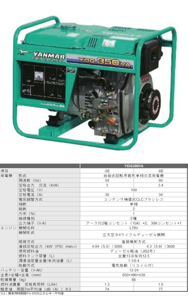 ヤンマー　YDG350VA 空冷ディーゼル発電機